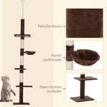 Arbre chat du sol au plafond poteau à griffer L40 x l 34 x H 230-260 cm 5 niveaux d'activités marron