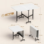 Tavolo da pranzo pieghevole con ruote per 4-6 persone 120 cm, ruote con freni, 2 ante a ribalta, stile industriale, bianco nero