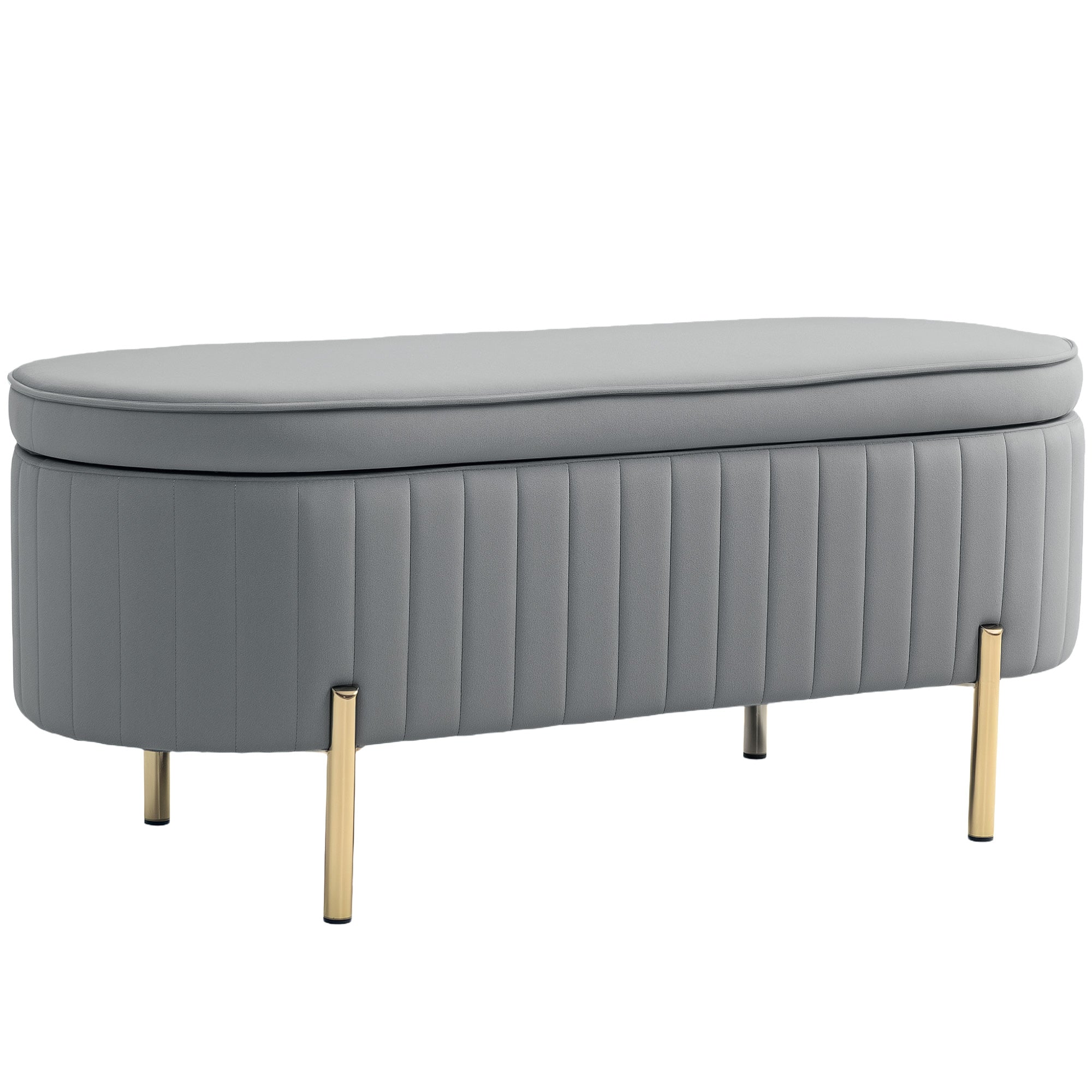 Panca contenitore, fondo letto in velluto con coperchio, gambe in metallo, capacità 72 L, 107x42x45,5 cm, grigio