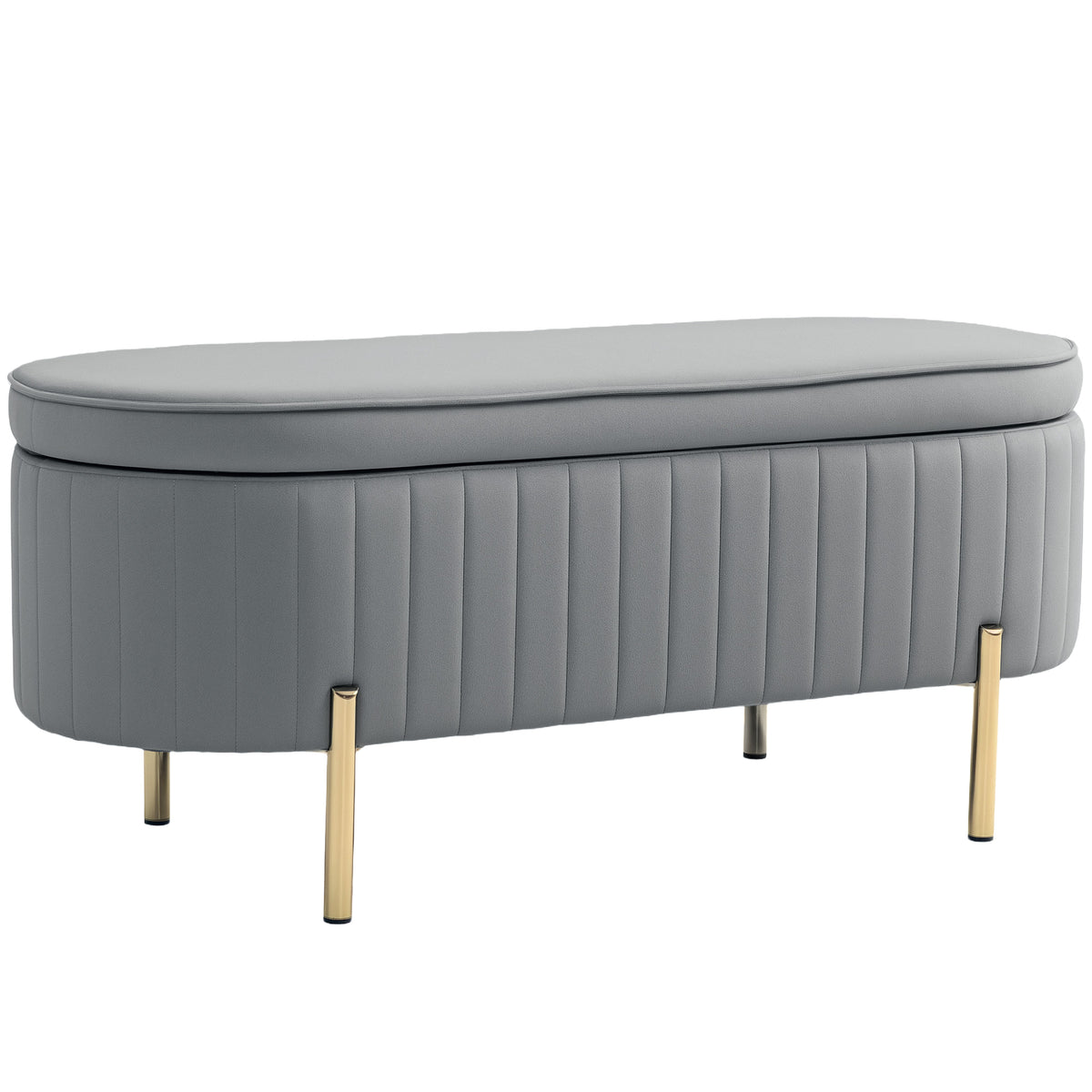 Banc de rangement, bout de lit en velours avec couvercle, pieds en métal, capacité 72 L, 107x42x45,5cm, gris