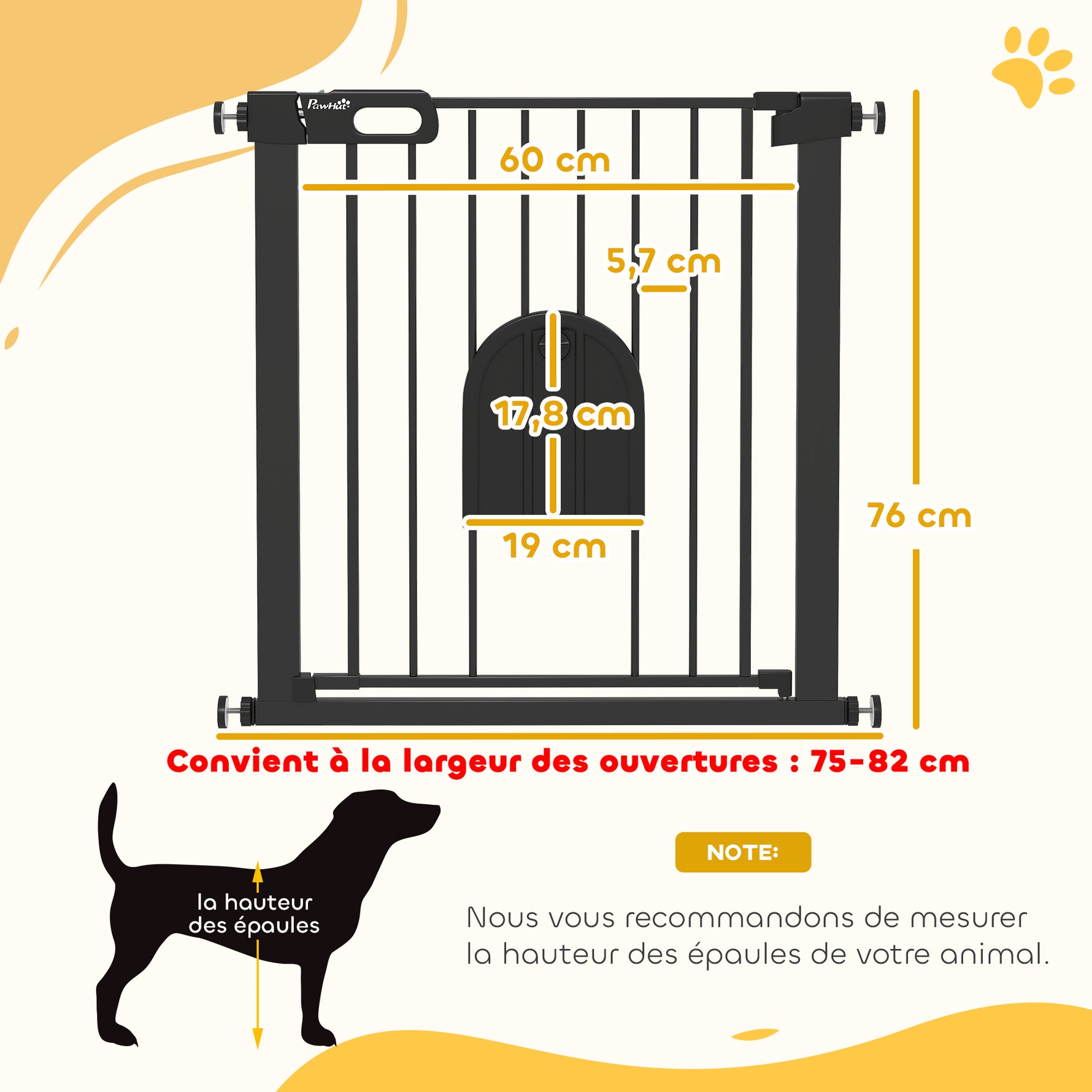 Barrière de sécurité animaux avec porte fermeture automatique système de double verrouillage, acier noir