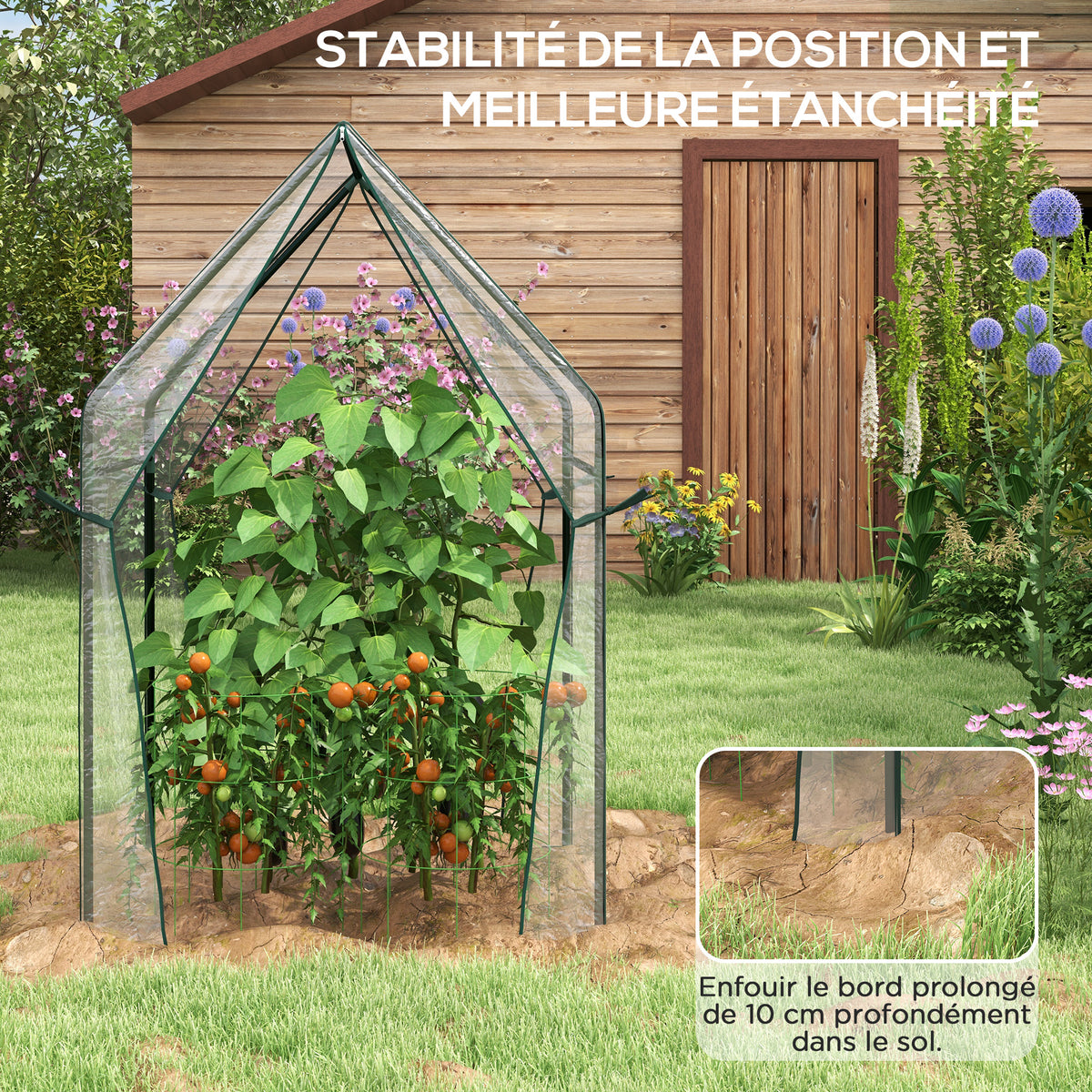 Serre de jardin, Serre à Tomate pour le jardin avec 2 portes zippées, dim. 90 x 90 x 145cm