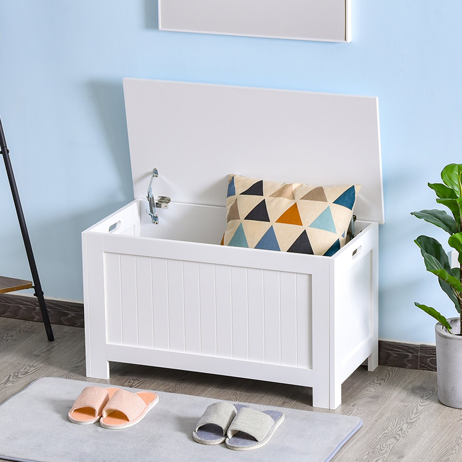 Coffre de Rangement avec Charnières de Sécurité, Boîte de Rangement en Bois, Coffre à Jouets avec Couvercle