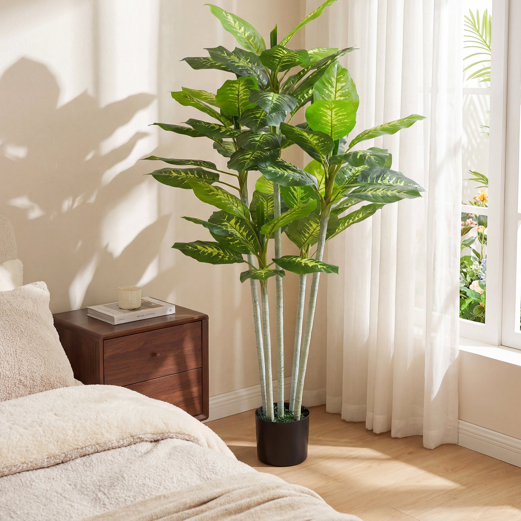 Plante artificielle calathea hauteur 150 cm pot ciment 53 feuilles - intérieur-7