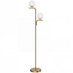 Lampadaire sur Pied Salon à Double Tête, Lampe sur Pied avec 3 Températures de Lumière, Abat-Jour en Verre, Doré