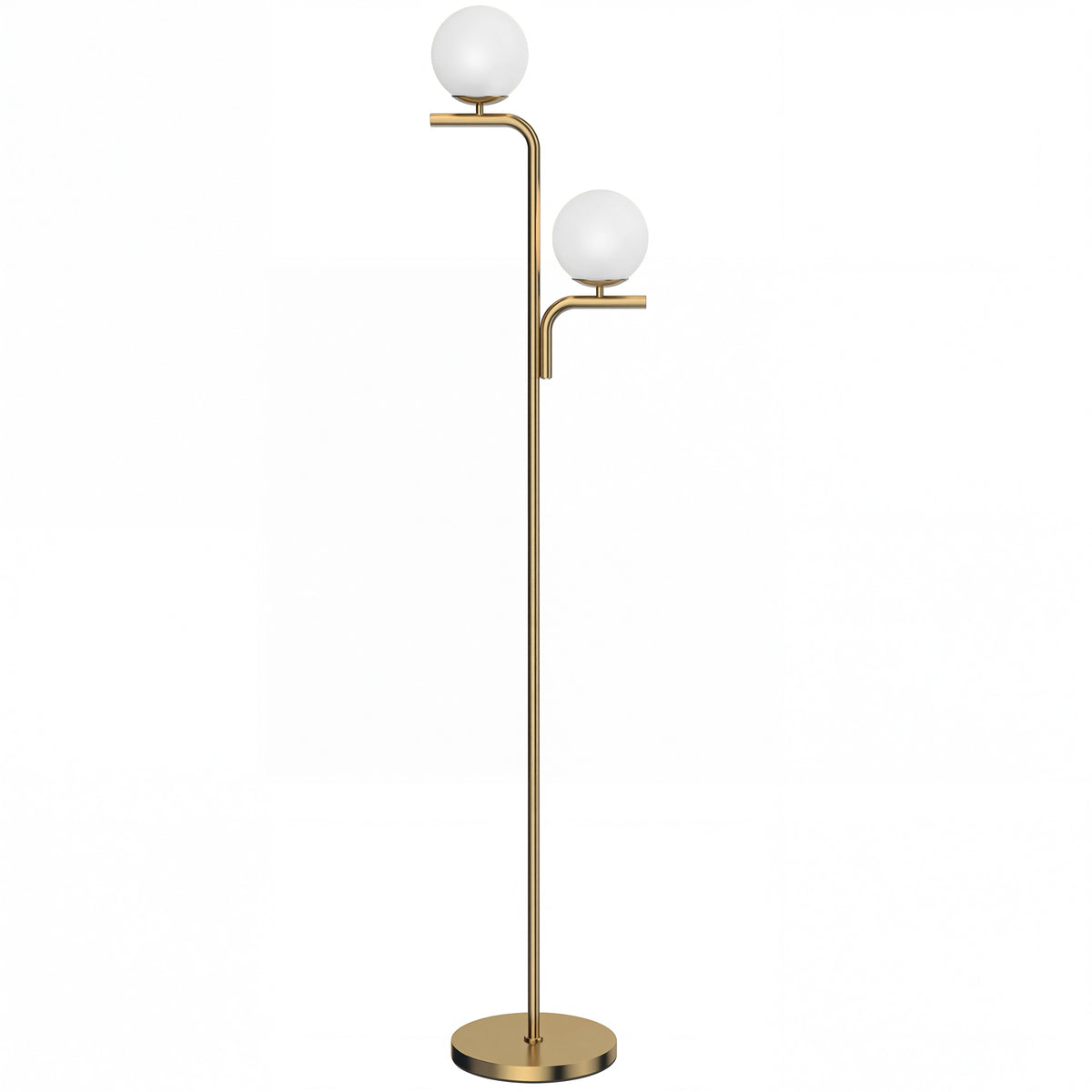Lampadaire sur Pied Salon à Double Tête, Lampe sur Pied avec 3 Températures de Lumière, Abat-Jour en Verre, Doré