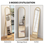 Miroir de sol arqué pleine longueur miroir sur pied cadre en effet imitation pierre pour salon chambre 40 x 160 cm beige