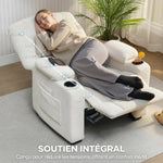 Fauteuil relax électrique, fauteuil inclinable, port USB, repose-pieds, porte-gobelets, 94 x 90 x 105 cm, crème