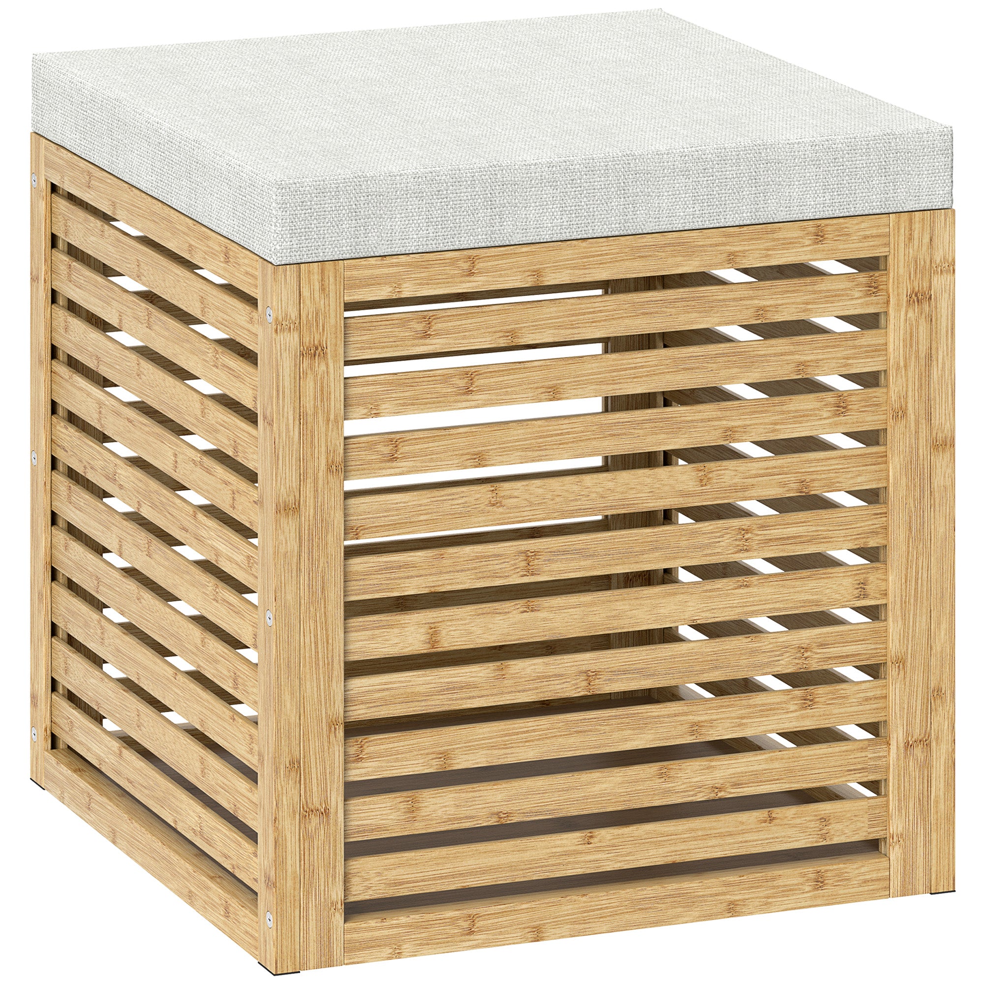 Opbergkist opbergkruk 54,76 L lamellen design bamboe frame natuurlijk 40 x 40 x 47 cm naturel hout