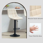 2er-Set Barhocker, höhenverstellbare Chenille-Barstühle mit 360° drehbarer Rückenlehne, 47x48x117,5 cm, Beige
