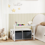 Baule portagiochi per bambini 3 in 1, set tavolo e sedie con 2 contenitori in tessuto rimovibili, 67,5 x 46,5 x 56,7 cm, bianco