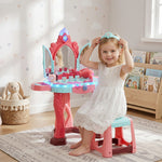 Coiffeuse Enfant Fille avec Tabouret, Miroir, Lumière, Musique, Accessoires, 3-6 Ans, 57x34x76cm, Multicolore