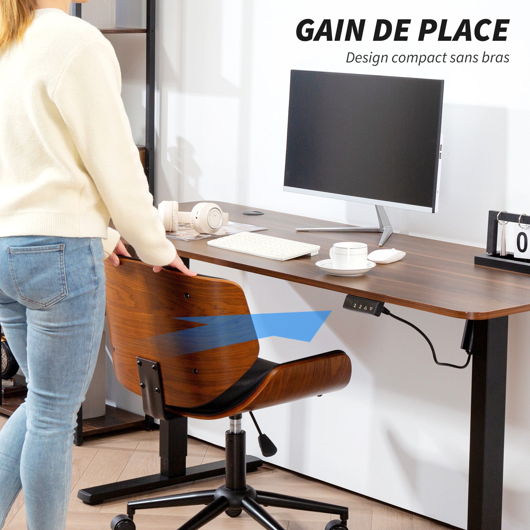 Chaise de bureau sans accoudoirs, fauteuil de bureau ergonomique, hauteur réglable et pivotant 360°, 52x54x84cm, noir