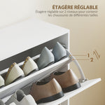 Armoire à Chaussures Meuble à Chaussures Grande Taille dim. 120L x 24l x 81H cm 4 Portes abattantes Double Niveau en Bois Blanc