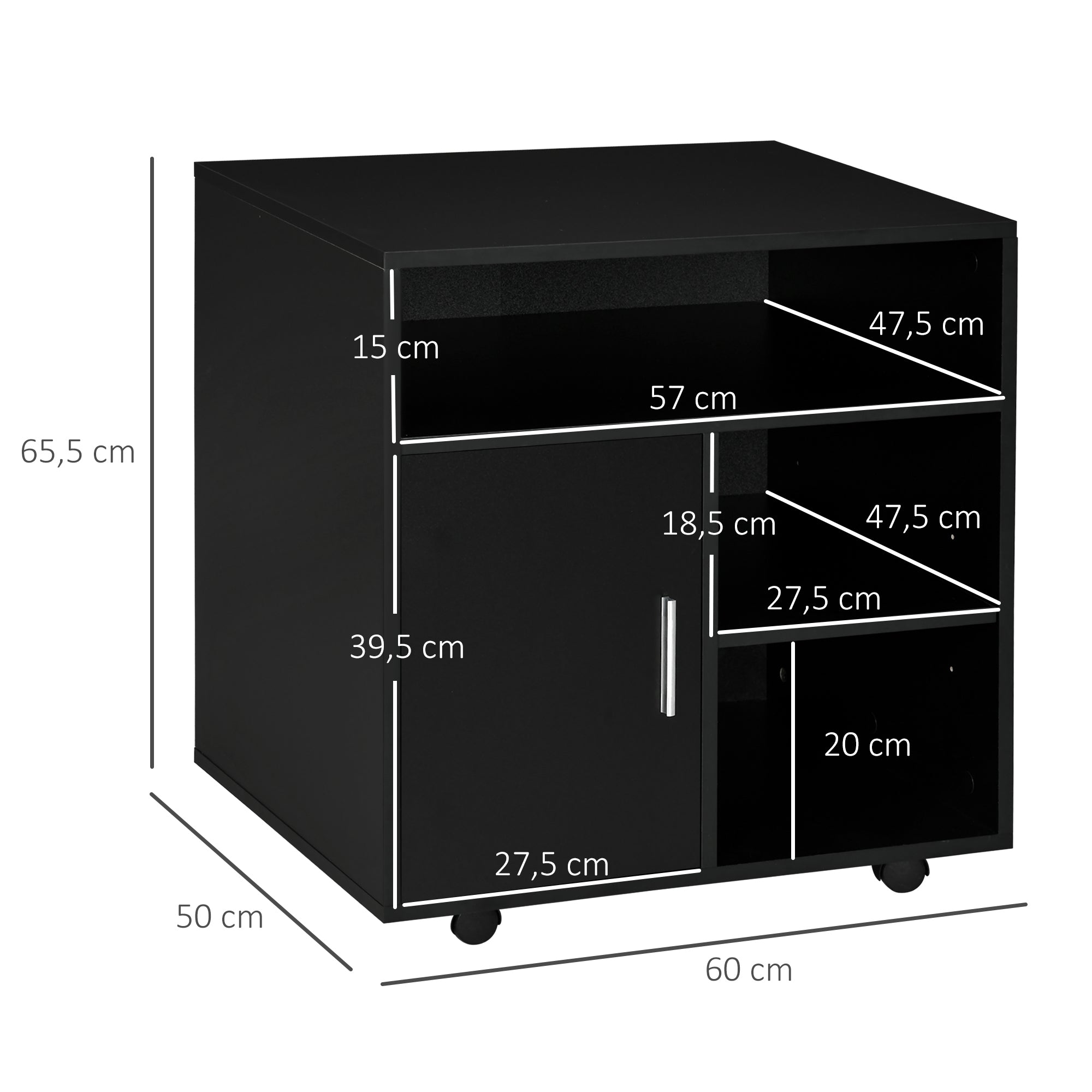 Support d'imprimante organiseur bureau caisson placard porte 3 niches + grand plateau panneaux particules noir