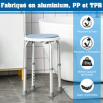 Tabouret de douche siège de douche antidérapant tabouret de bain hauteur réglable pivotant à 360° en aluminium