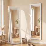 Miroir sur pied mural ou à poser rectangulaire avec cadre en bois pour salon chambre à coucher 37 x 155 cm blanc