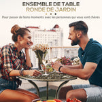 Ensemble bistrot pour jardin en aluminium salon de jardin 3 pièces 2 chaises + table ronde imitation fer forgé
