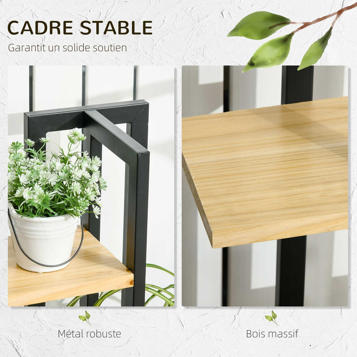 Étagère à plantes escalier fleurs 4 niveaux de différentes hauteurs style industriel en bois 45 x 25 x 110 cm