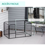 Luxe parc enclos modulable acier 4 panneaux et 1 porte pour chiens, lapins, rongeurs, petits animaux, intérieur et extérieur 125L x 70H cm noir