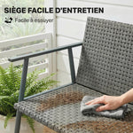 2-Seater Garden Bench in Woven Resin and Steel, with Armrests, Adjustable Backrests and Feet, 110x58x78cm, Grey