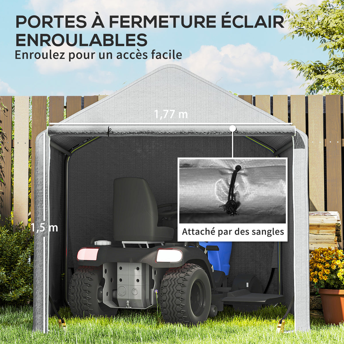 Abri de jardin 2 x 2 x 2 m abri vélo extérieur avec cadre en acier galvanisé, imperméable et résistant aux UV - gris
