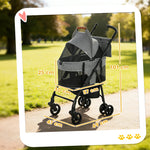 Hondenbuggy 3-in-1 Afneembaar Opvouwbaar Uitneembare Reiswieg en Ritsloos Vering Grijs