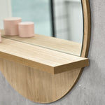 Miroir rond mural de salle de bain avec 1 étagère de rangement - Ø 45 x 10H cm - panneau de particules