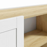 Buffet Cuisine, Meuble de Rangement avec 2 Portes et 2 Étagères Ouvertes, 133 x 35 x 79,7 cm, Bois Naturel et Blanc
