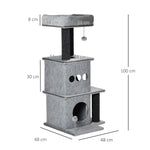 Arbre à chats design cosy chic multi-équipements centre d'activités niches plateformes lit jeu boule feutres amovibles lavables panneaux de particules peluche courte 48 x 48 x 100 cm gris