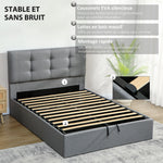 Letto contenitore 140x190, giroletto matrimoniale imbottito con rete a doghe in legno e vano portaoggetti nascosto, senza materasso, grigio