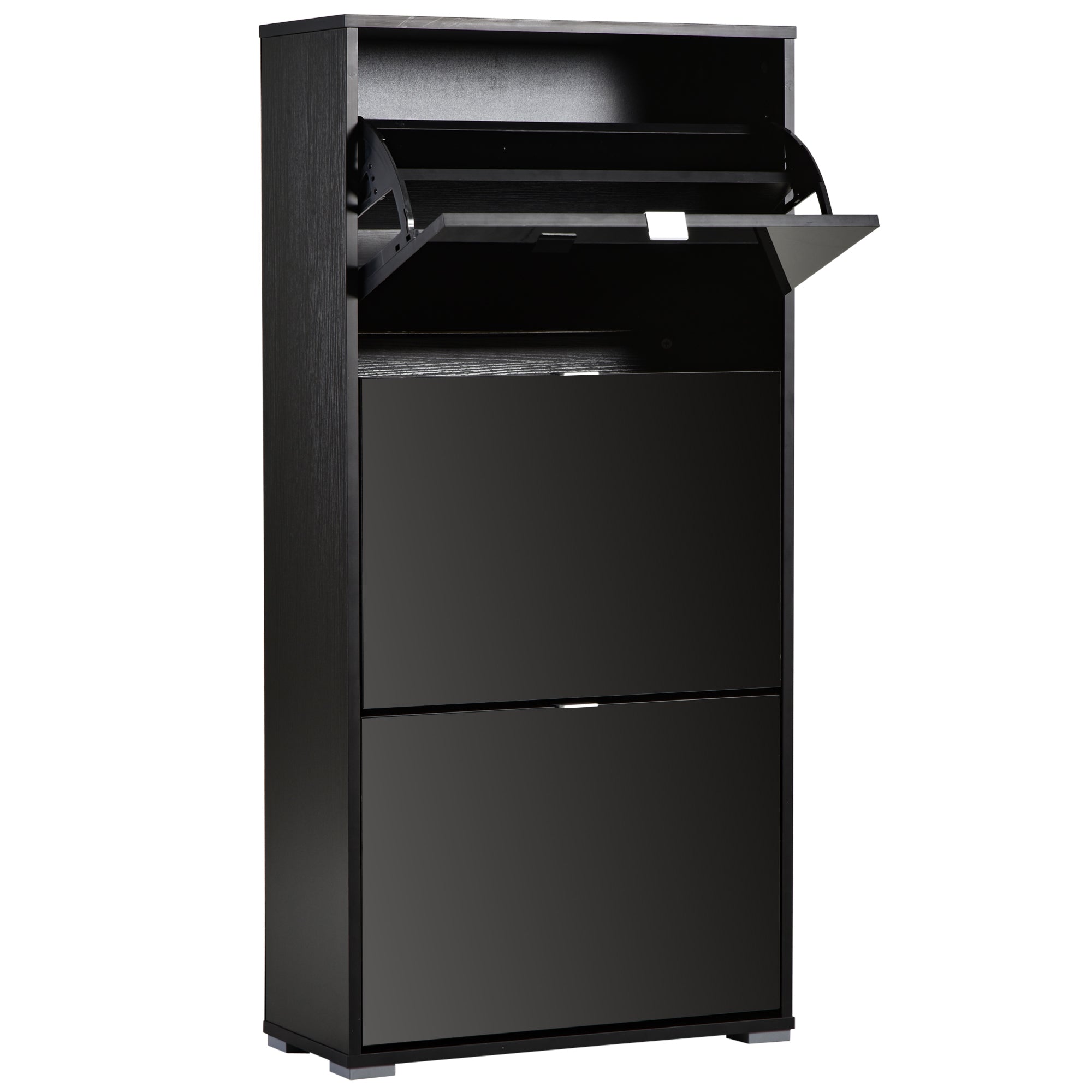 Zapatero Armario para zapatos 3 Puertas abatibles 3 Compartimentos de madera 60L x 26An x 124Al cm Negro