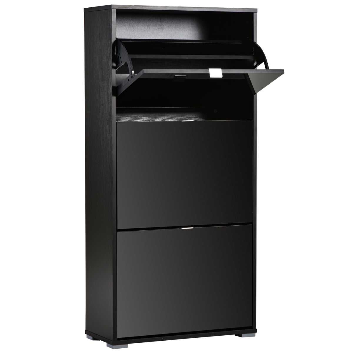 Meuble à Chaussures Armoire à chaussures 3 Portes abattantes 3 Compartiments en bois 60L x 26I x 124H cm Noir