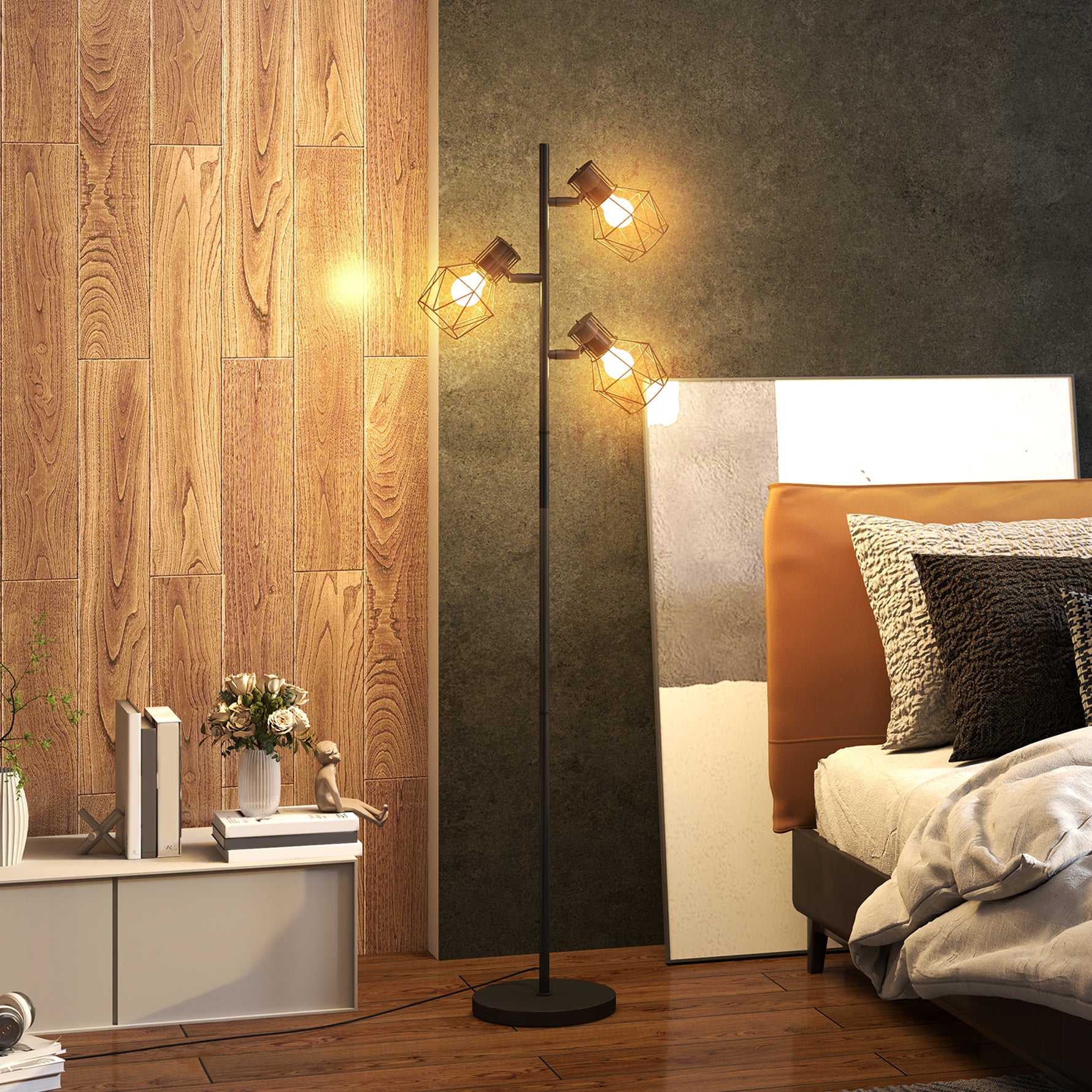 Lampadaire sur pied salon lampe sur pied 3 lumières adaptée aux ampoules E27 (non incluses) 41 x 28 x 169 cm noir