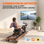 Rameur à Eau Rameur Appartement Pliable Double Rail Aluminium Capacité 158kg Connexion Bluetooth 182x42x67cm Chêne-3