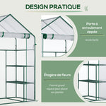 Serre de jardin 4 tablettes acier PVC haute densité 140 g/m² anti-UV 142 x 73 x 195 cm transparent vert