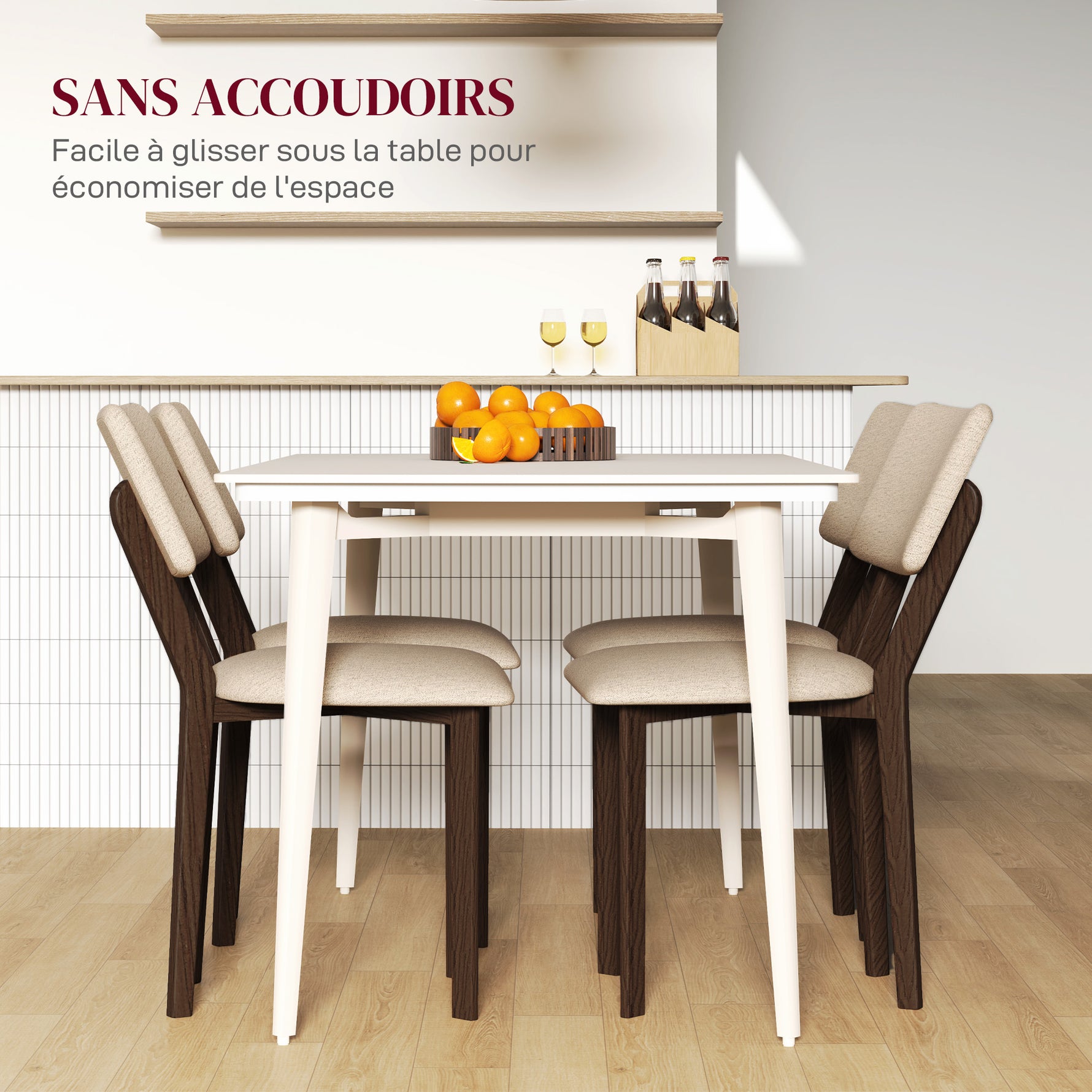 Lot de 2 chaises salle à manger chaises de cuisine avec dossier pieds en bois tissu effet lin 49 x 56 x 85 cm beige