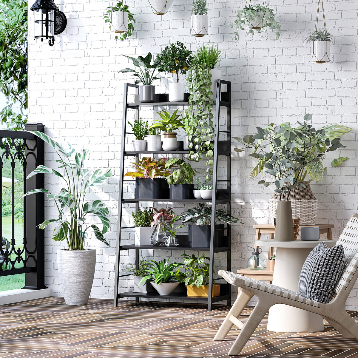 Étagère bibliothèque de Rangement Style Industriel incliné 5 Niveaux 70L x 35l x 150H cm Noir