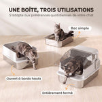 Lettiera per Gatti in Acciaio Inox con Coperchio 3 in 1 Bordi Alti Paletta e Sacchetti Antiodore XL 70x50x46cm Bianco