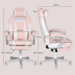 Chaise gaming, fauteuil gaming ergonomique avec repose-pieds, hauteur réglable, dossier inclinable, 63x63x123cm, rose