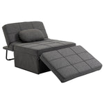 Chauffeuse 1 place 4 en 1 Fauteuil lit Convertible Pouf Dossier inclinable 5 Niveaux Repose-Pied Rabattable, Charge 200 Kg, châssis métal et Tissu Lin gris