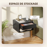 Lot de 2 tables de chevet murales, tables de nuit, tiroir, compartiment ouvert, plateau, 37 x 32 x 21 cm, noir