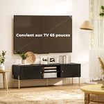 TV-meubel voor tv's tot 65", geribbelde deuren, open vakken, stalen poten, 140 x 38 x 45,9 cm, zwart