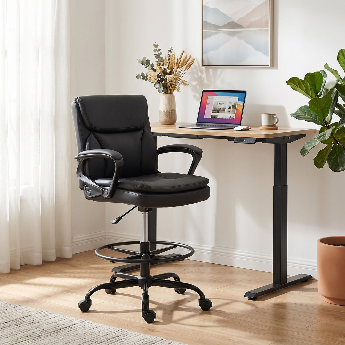 Chaise bureau ergonomique, chaise de dessin réglable en hauteur, repose-pieds réglable, 61 x 61 x 108 cm, noir