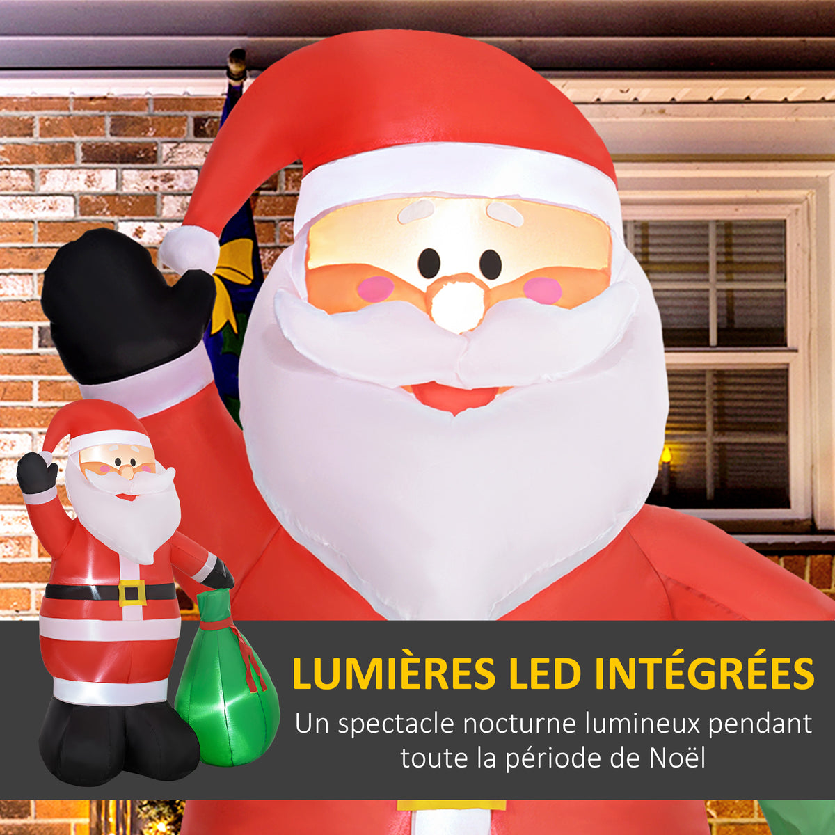 Père de Noël gonflable de 180 cm avec lumières LED, matériel fixation et souffleur, intérieur et extérieur