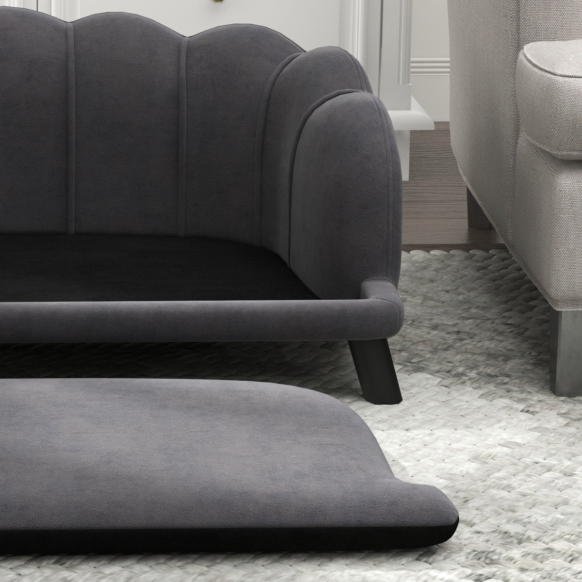 Canapé chien lit pour chien chat coquillage 98L x 60l x 35H cm coussin moelleux velours gris