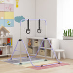 Gymnastikstange für Kinder, klappbare, höhenverstellbare Reckstange mit Turnringen, violett