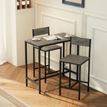 Ensemble table de bar avec tabourets, table à manger debout avec 2 chaises de bar, repose-pieds et dossiers, gris