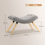 Repose pied salon ottoman pouf salon tabouret de canapé en tissu avec pieds en bois de hêtre, siège rembourré, gris