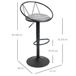 Lot de 2 tabourets de Bar Design néo-rétro réglable pivotant avec Repose-Pied métal Noir Lin Gris